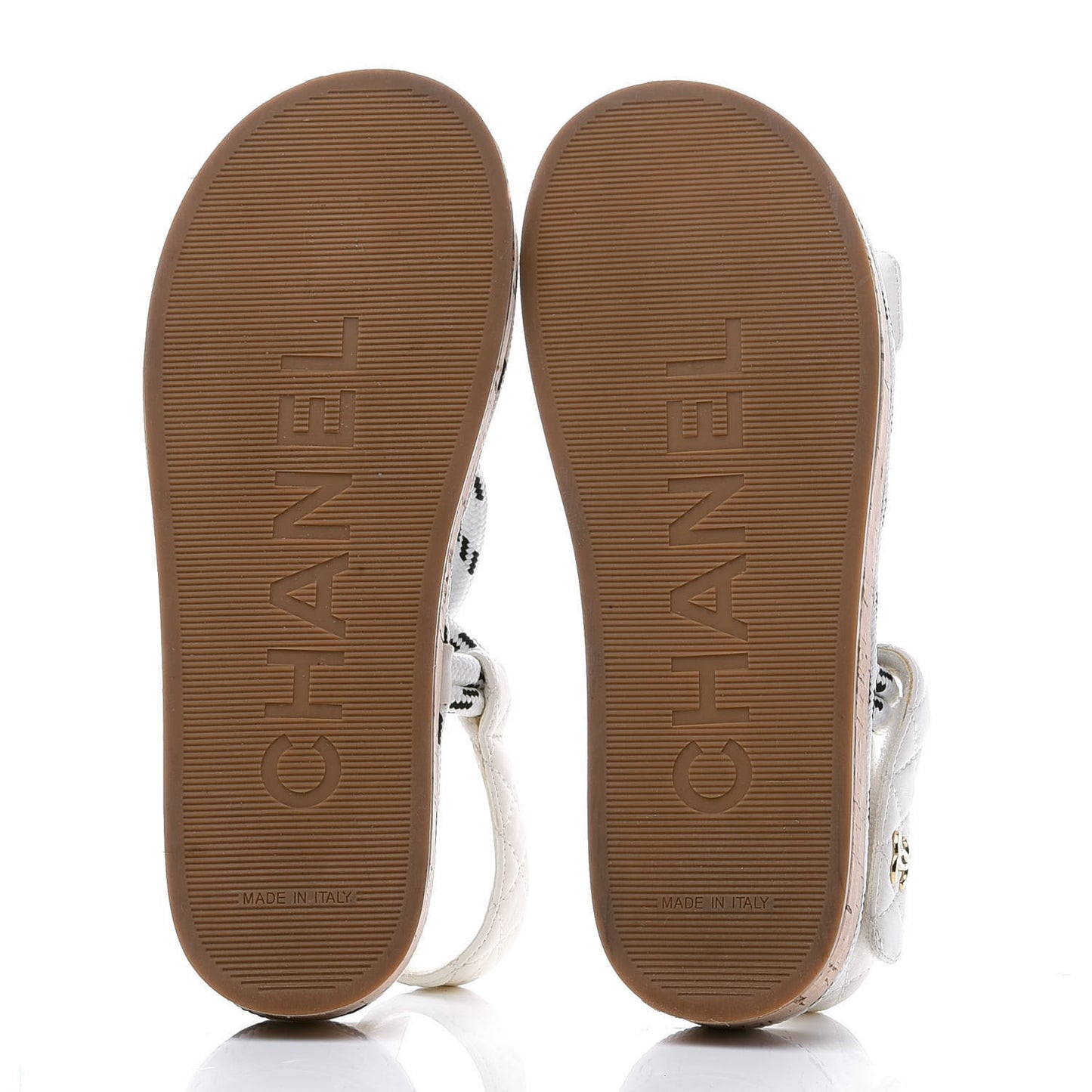 Cord Lambskin Quilted Logo Sandals 38 White Black
