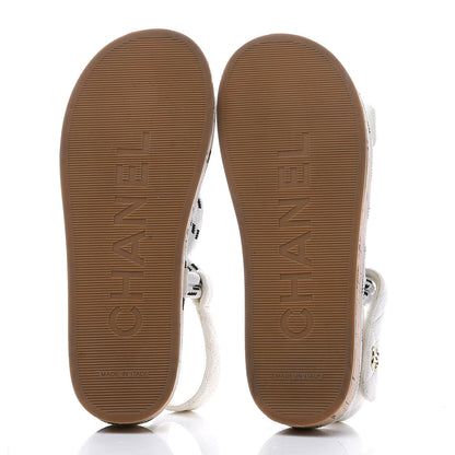 Chanel Cord Lambskin Quilted Logo Sandals 38 White Black 12 of 19