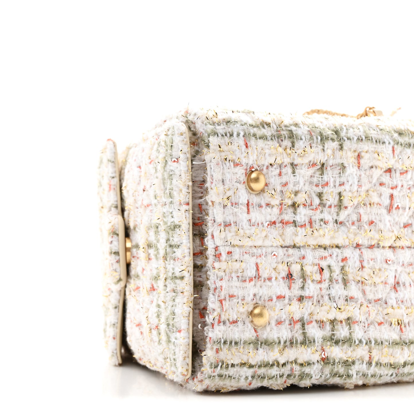 Tweed Quilted Small Chanel 25 Handbag Ecru Khaki Gold Red