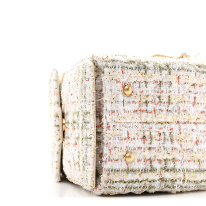 Chanel Tweed Quilted Small Chanel 25 Handbag Ecru Khaki Gold Red 9 of 10