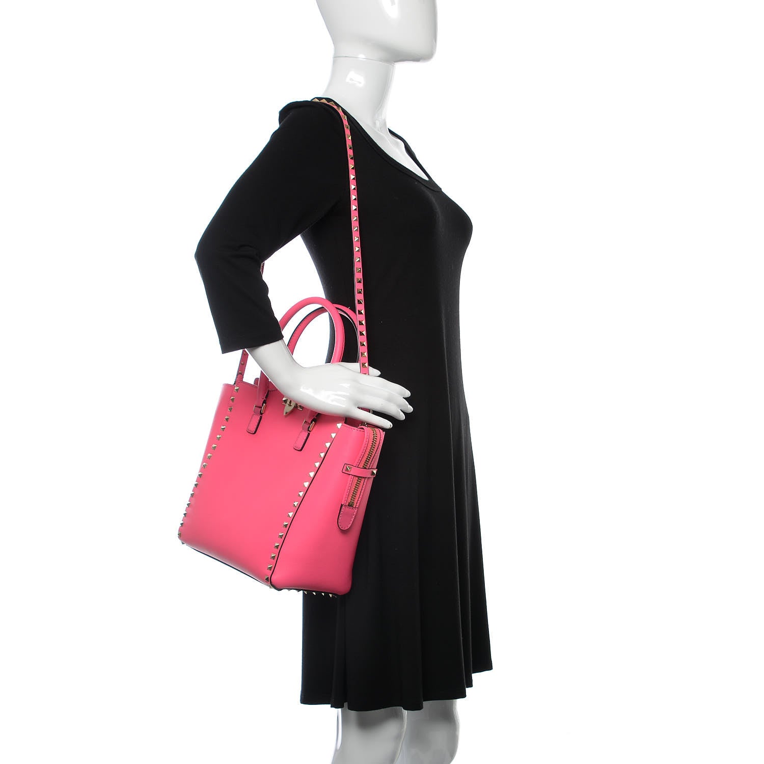 Valentino Garavani Vitello Rockstud Double Handle Tote Deep Rose 2 of 9