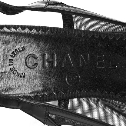 Chanel Lambskin Mesh Patent Camellia Slingback Sandals 36.5 Black 7 of 9