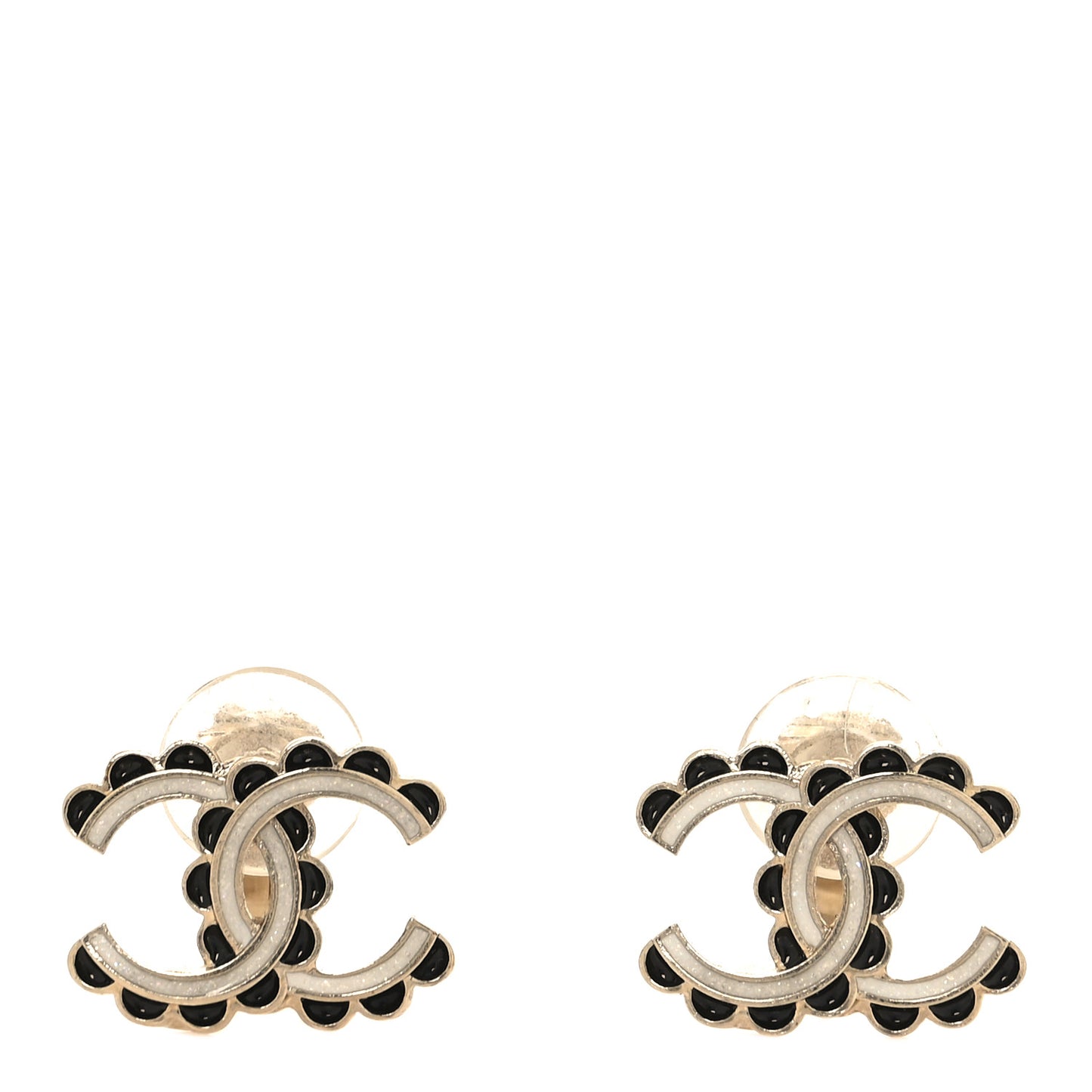 Metal Resin CC Clip On Earrings Gold Black Pearly White