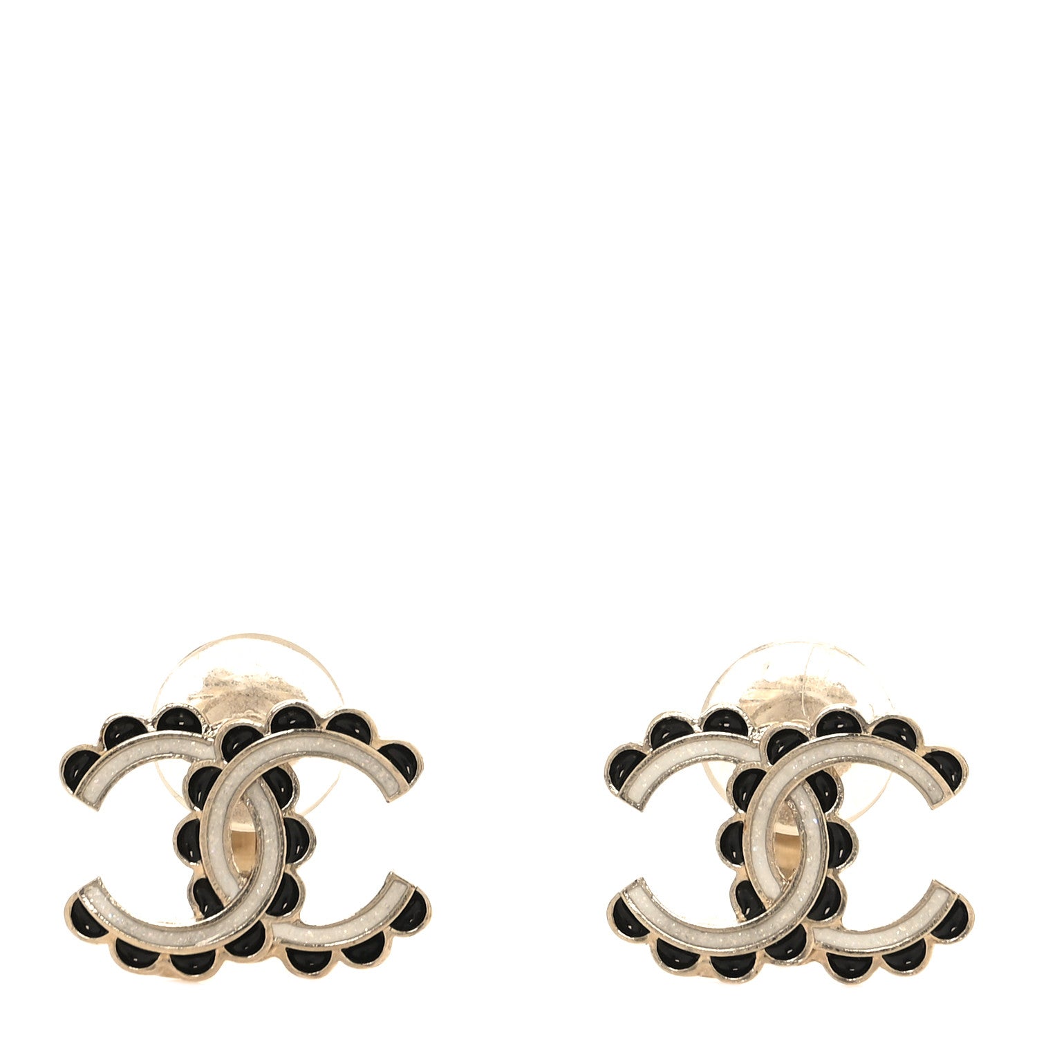 Chanel Metal Resin CC Clip On Earrings Gold Black Pearly White 1 of 5
