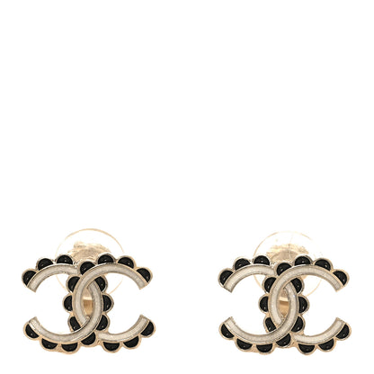 Chanel Metal Resin CC Clip On Earrings Gold Black Pearly White 1 of 5