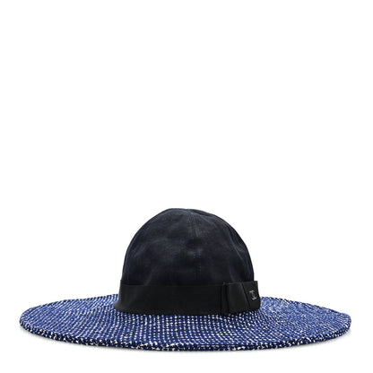 Chanel Tweed Cotton Wide Brim Hat 56 Navy White Black 3 of 8