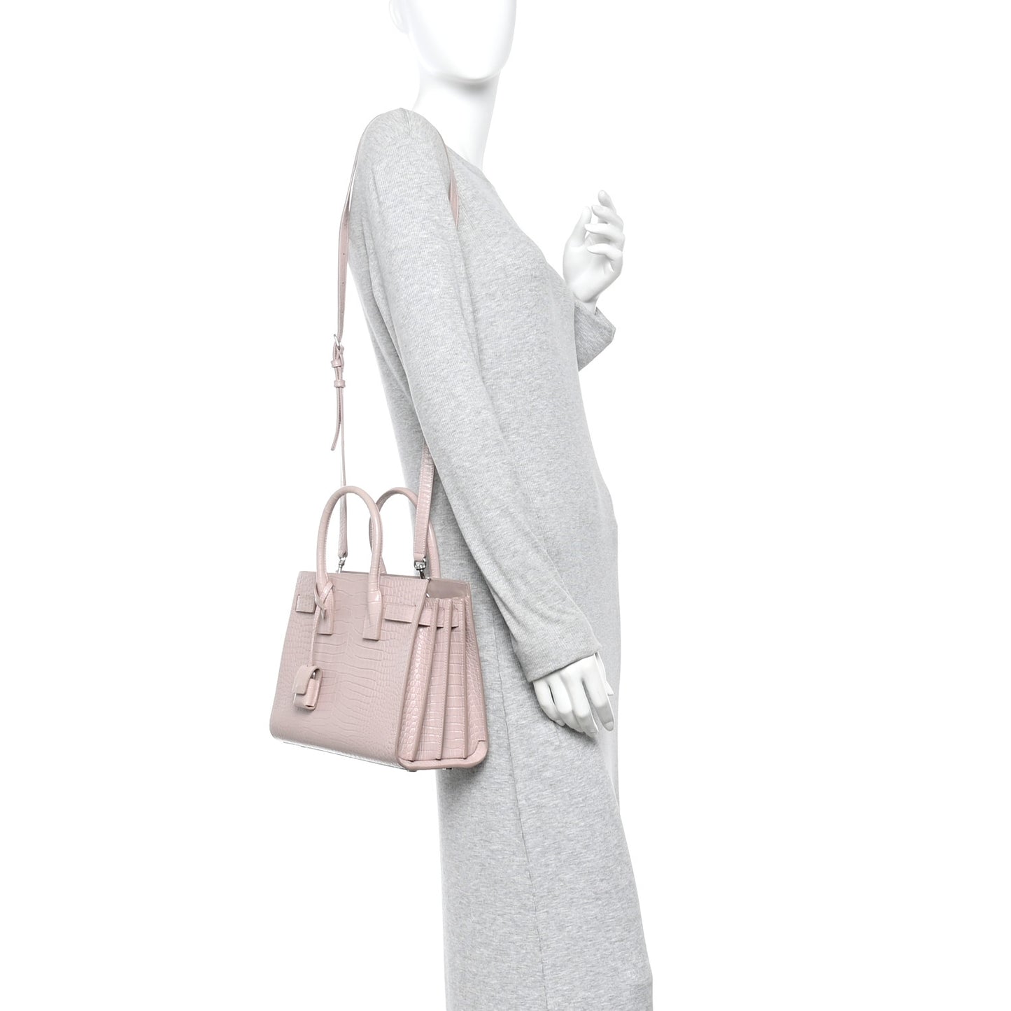 Calfskin Crocodile Embossed Baby Sac De Jour Rose Antic