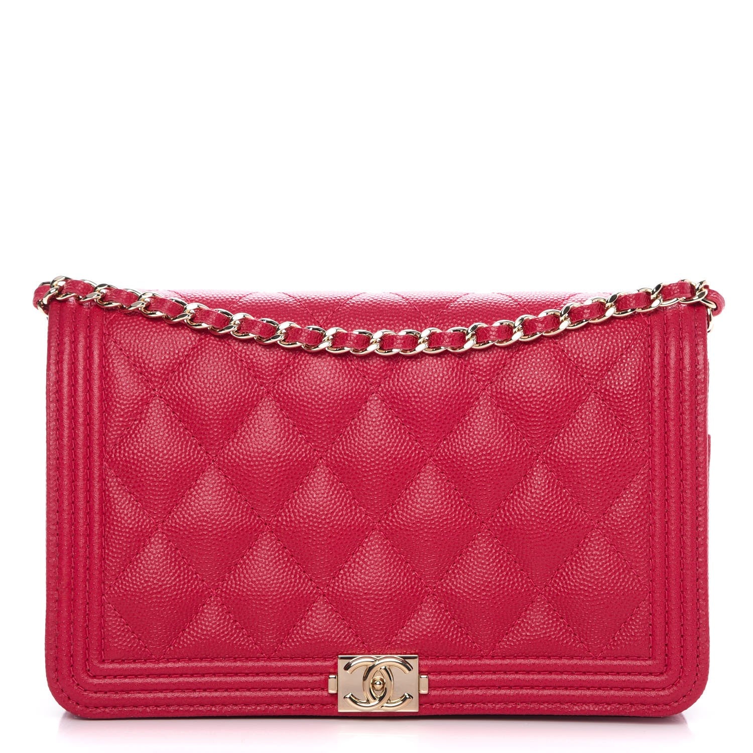Chanel Caviar Quilted Boy Wallet On Chain WOC Fuchsia 1 of 9