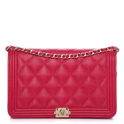 Chanel Caviar Quilted Boy Wallet On Chain WOC Fuchsia 1 of 9