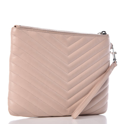Saint Laurent Calfskin Matelasse Chevron Monogram A5 Wristlet Rose Poudre 3 of 13