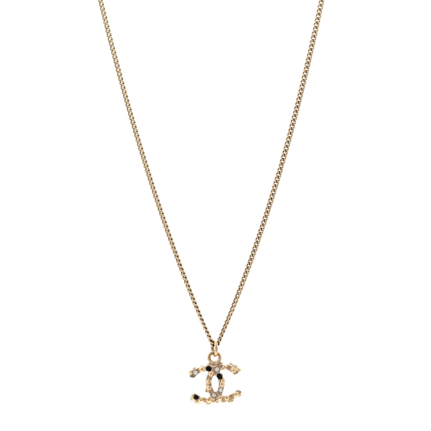 Crystal Beaded CC Necklace Gold Black