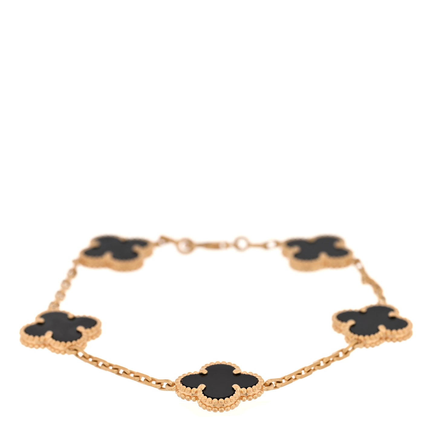 18K Yellow Gold Black Onyx 5 Motifs Vintage Alhambra Bracelet