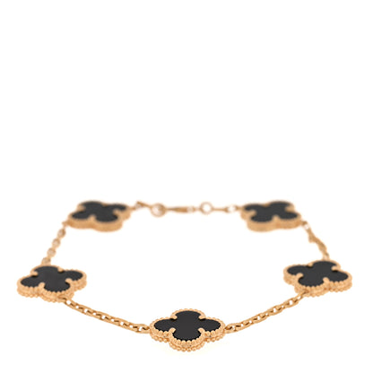 Van Cleef & Arpels 18K Yellow Gold Black Onyx 5 Motifs Vintage Alhambra Bracelet 1 of 4