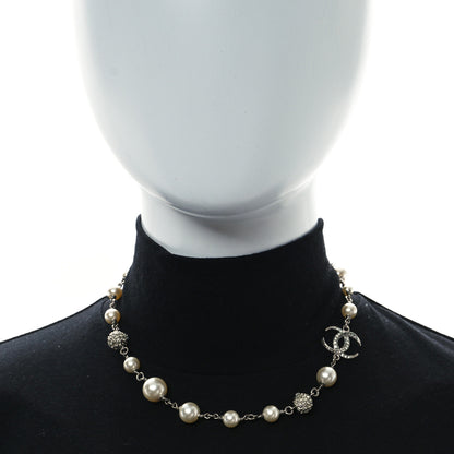 Chanel Crystal Pearl CC Short Chain Drop Necklace Silver 2 of 6
