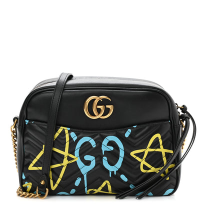 Gucci Calfskin Matelasse GucciGhost Medium GG Marmont Chain Shoulder Bag Black New Acquamarine 1 of 9