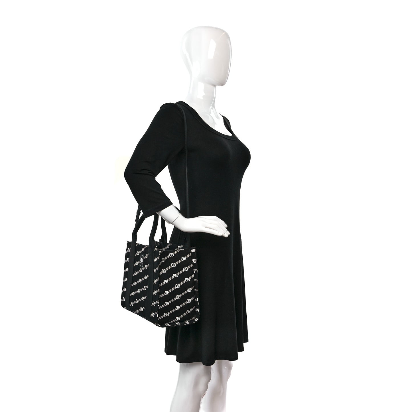 Cotton Canvas Diagonal BB Monogram Small Sharp Tote Black White