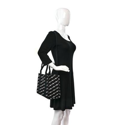 Balenciaga Cotton Canvas Diagonal BB Monogram Small Sharp Tote Black White 2 of 8
