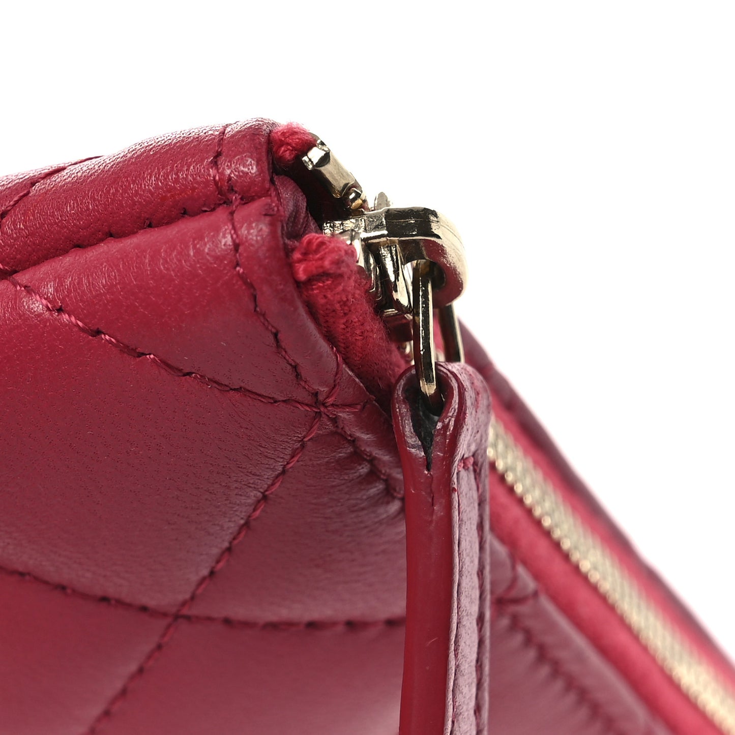 Lambskin Quilted Small Cosmetic Case Dark Pink