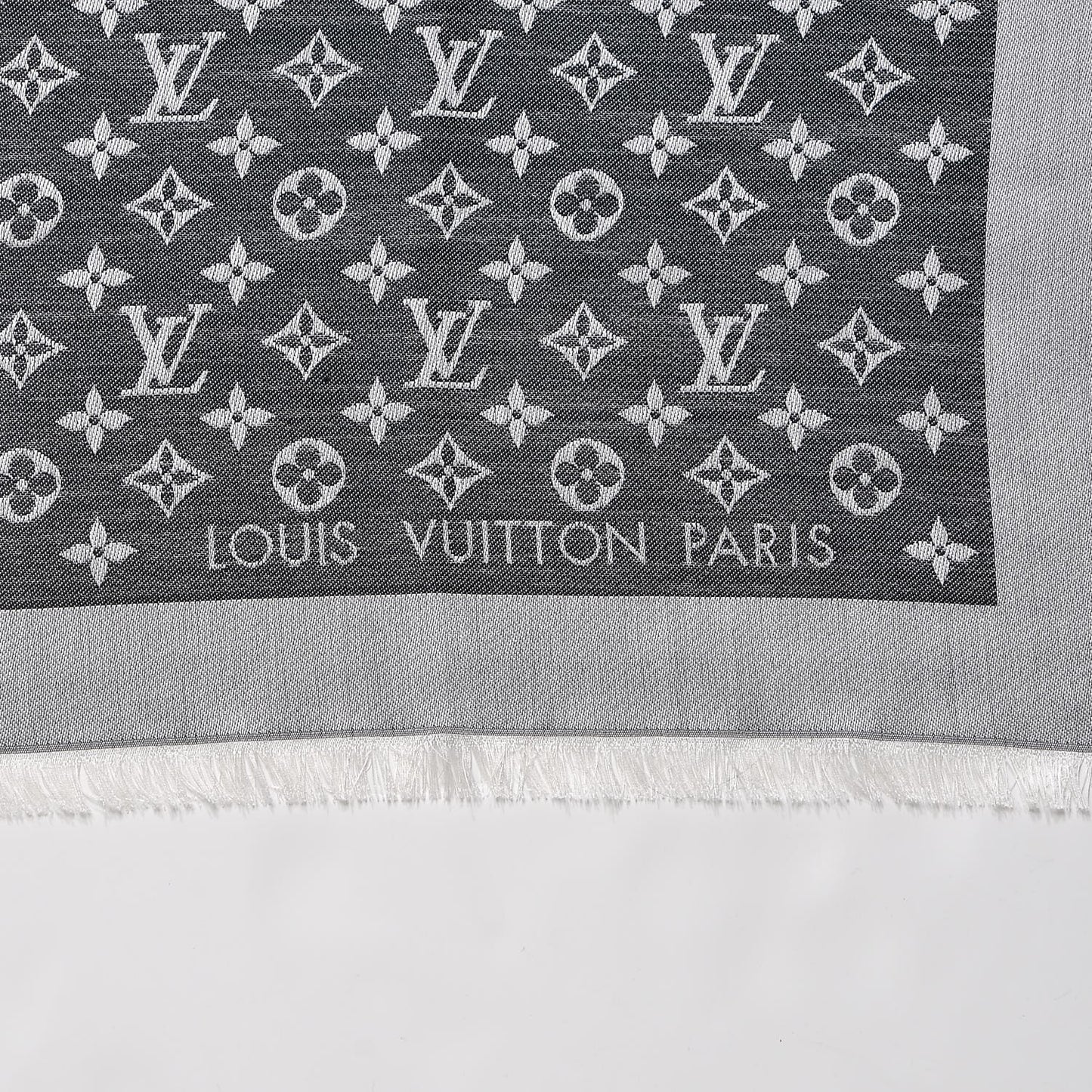 Wool Silk Monogram Denim Shawl Black
