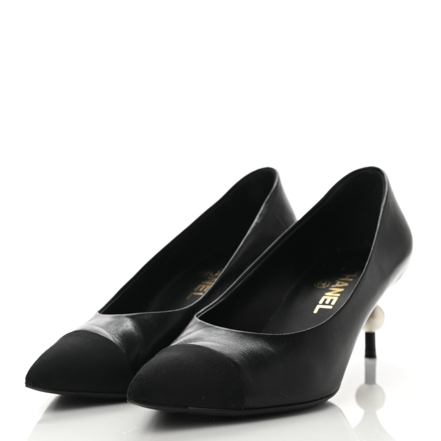 Chanel Lambskin Grosgrain Pearl Cap Toe Pumps 38 Black 3 of 8