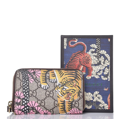 Gucci GG Supreme Monogram Bengal Zip Around Card Case Wallet Beige Pink 7 of 7
