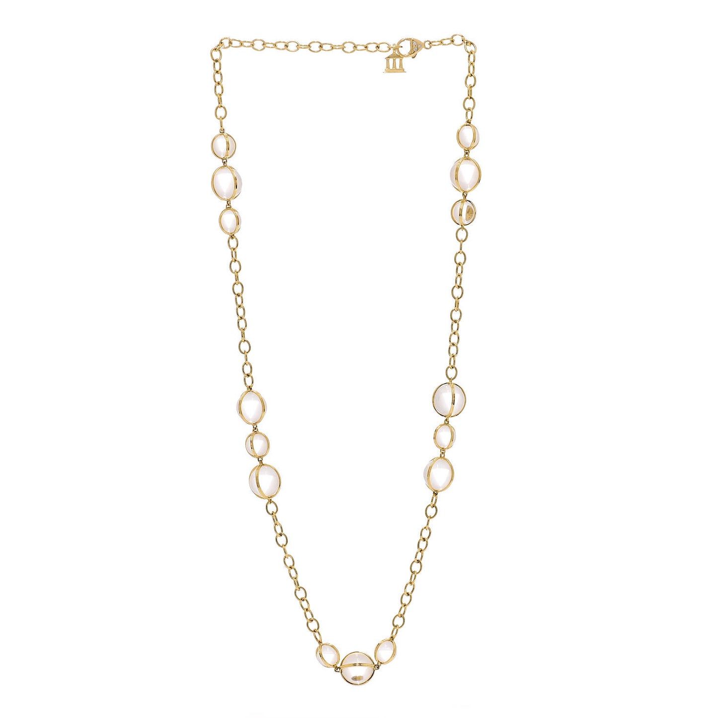 18K Yellow Gold Diamond Rock Crystal Quartz Station Necklace