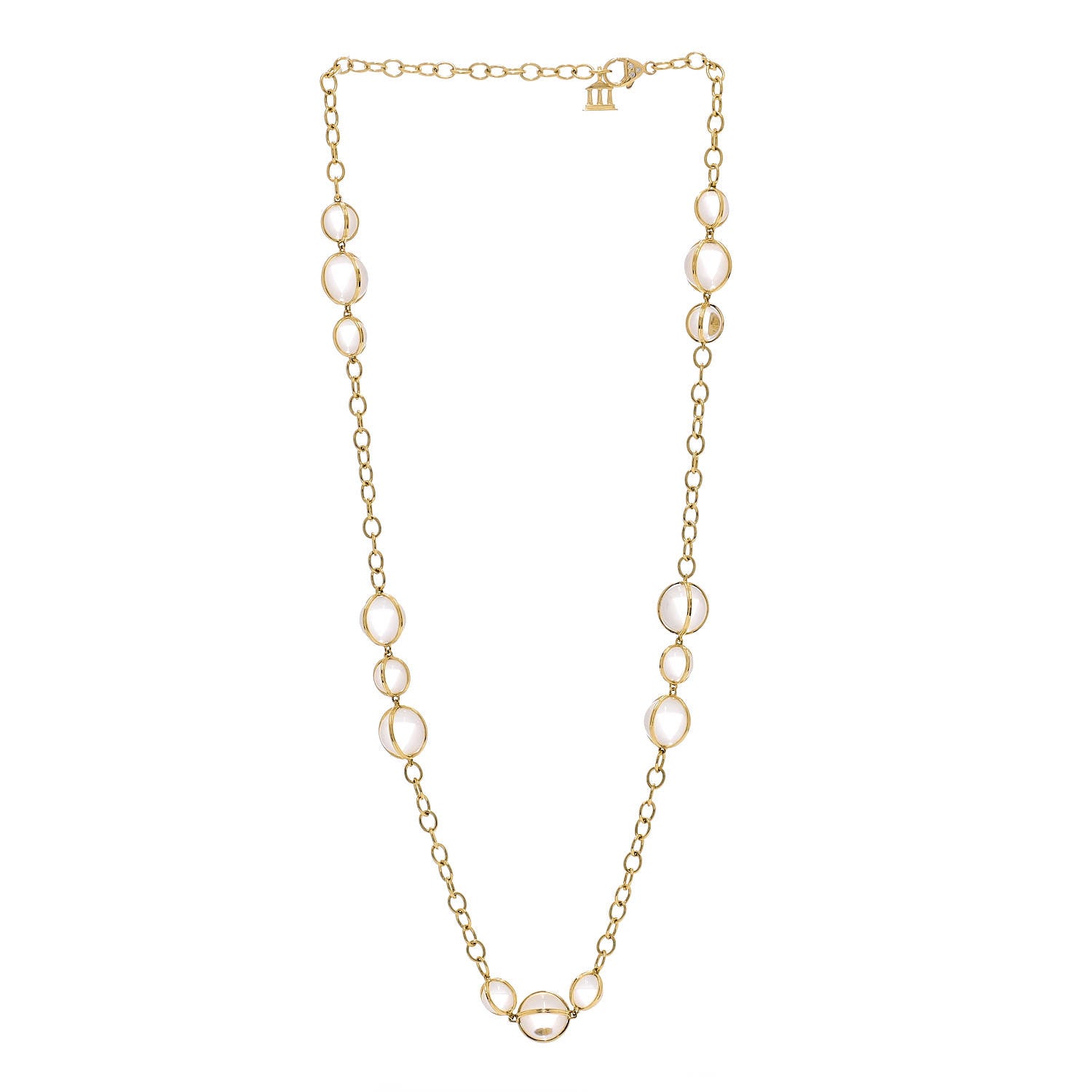 Temple St. Clair 18K Yellow Gold Diamond Rock Crystal Quartz Station Necklace 3 of 4