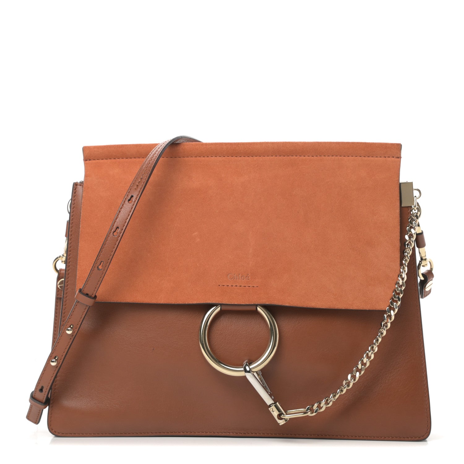 Chloe Suede Calfskin Medium Faye Shoulder Bag Tobacco 1 of 14