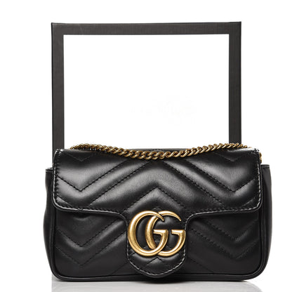 Gucci Calfskin Matelasse Super Mini GG Marmont Shoulder Bag Black 8 of 8