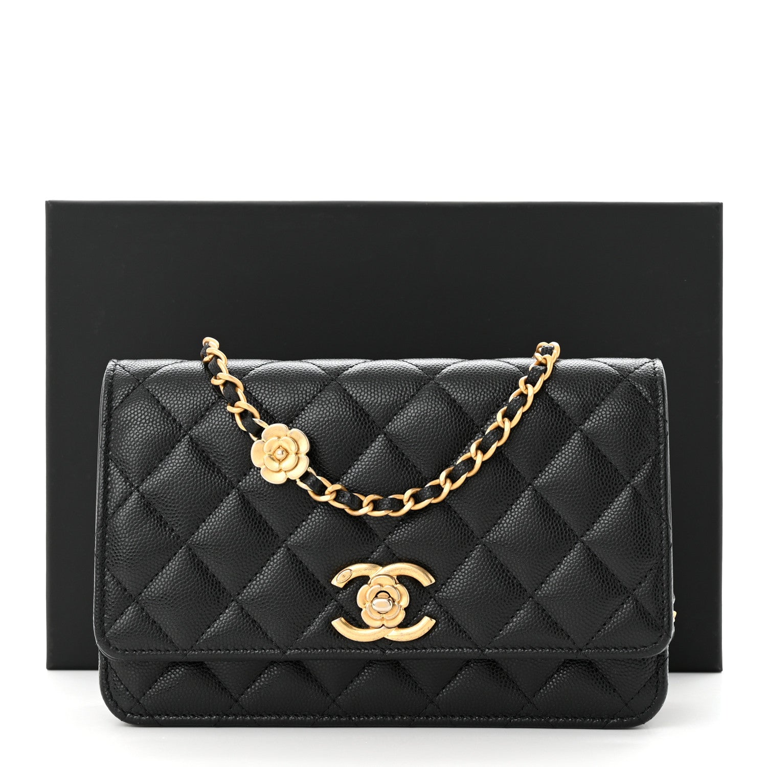 Chanel Caviar Quilted Camellia Wallet On Chain WOC Black 12 of 12
