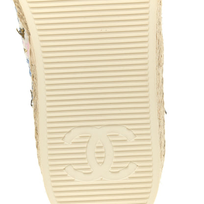 Chanel Tweed Laminated Lambskin Lace Up Espadrilles 35 Pink Blue Gold White 10 of 13