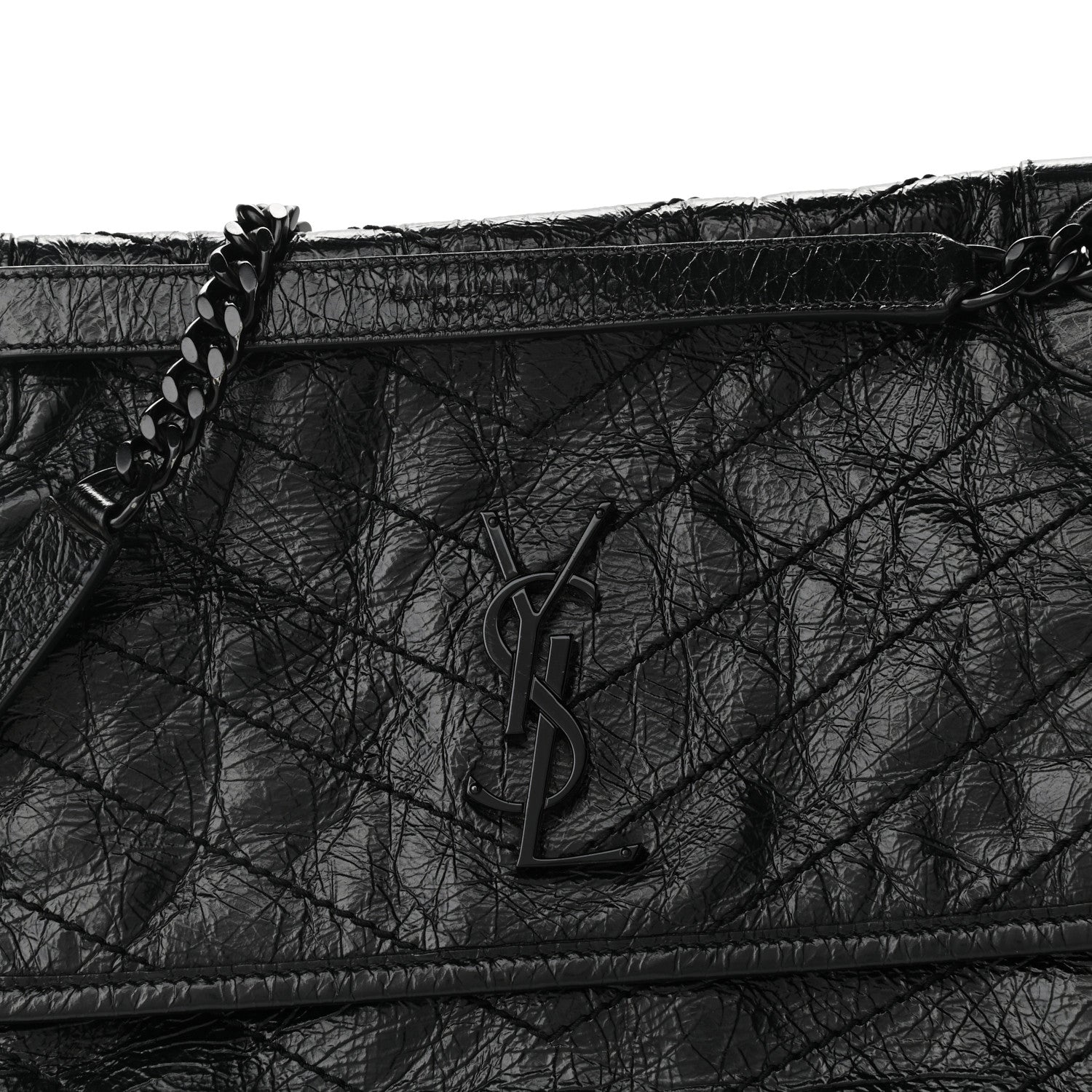 Saint Laurent Crinkled Calfskin Matelasse Monogram Medium Niki Chain Satchel Black 8 of 10