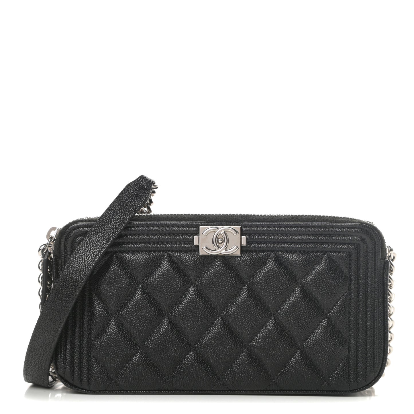 Caviar Quilted Small Boy Clutch With Chain Black