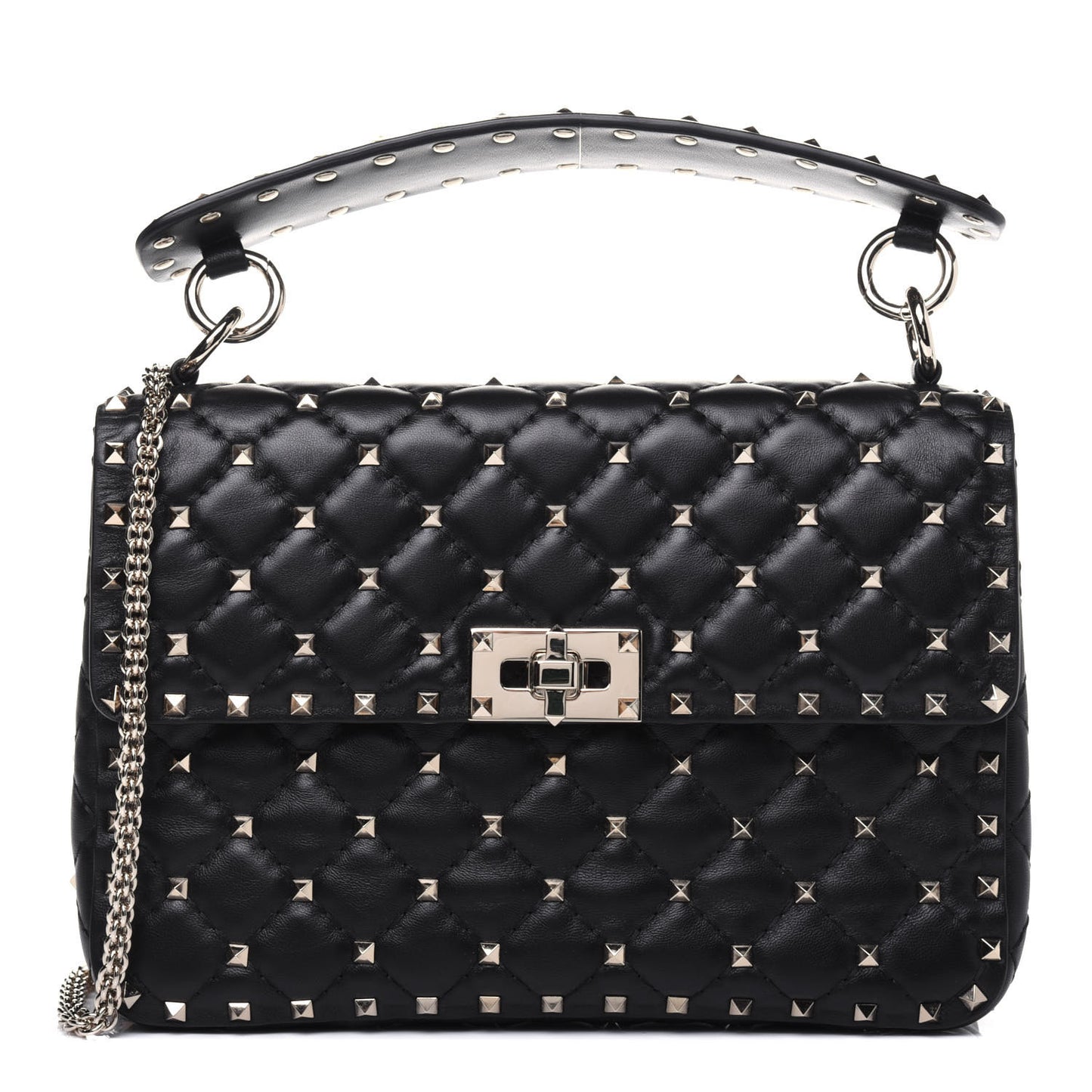 Lambskin Medium Rockstud Spike Shoulder Bag Black