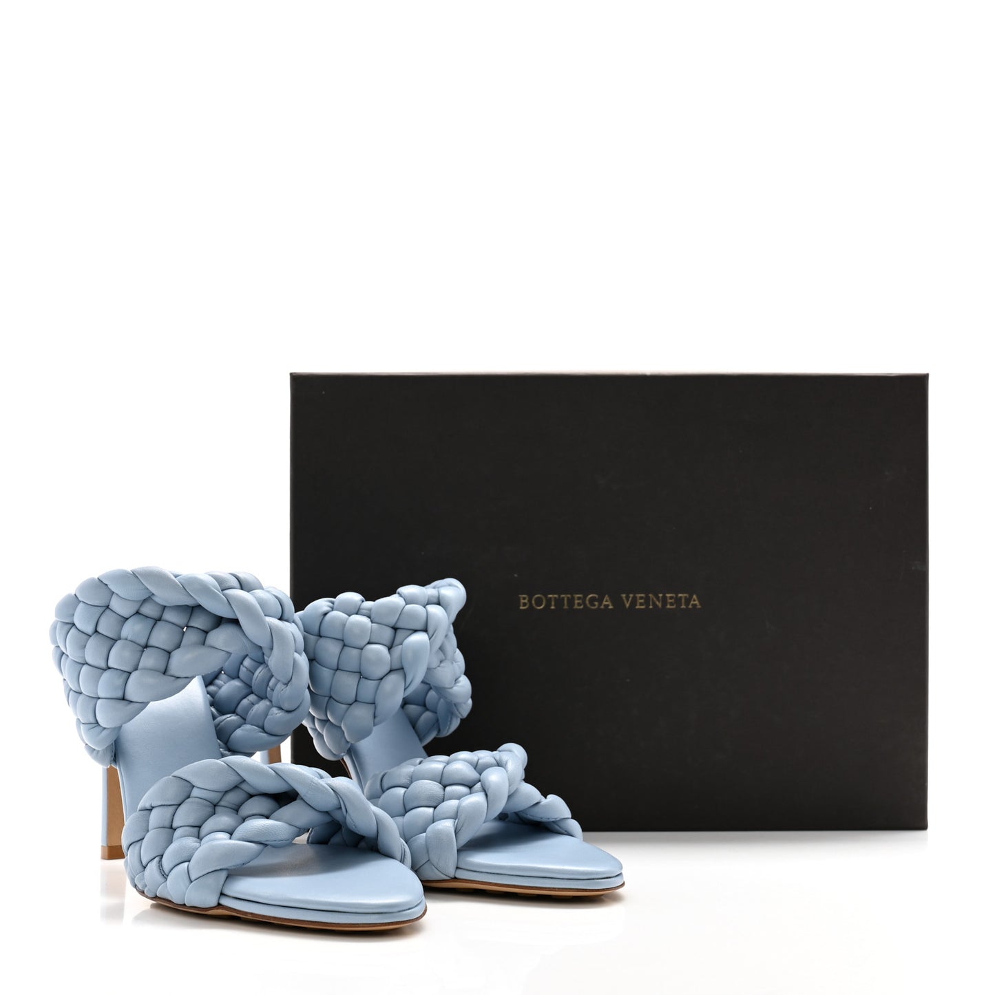 Nappa Twisted Padded Intrecciato Curve Slide Sandals 39 Ice