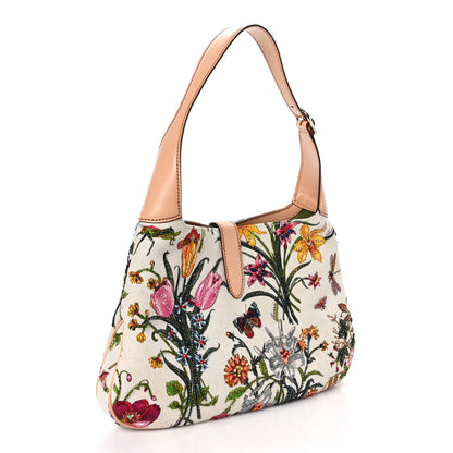 Gucci Canvas Beaded Floral Flora Small Jackie O Hobo White 3 of 10