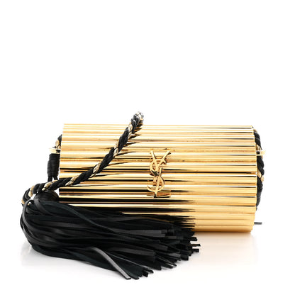 Saint Laurent Ribbed Plexiglass Lambskin Fringe Monogram Opium Box Bag Gold 1 of 10