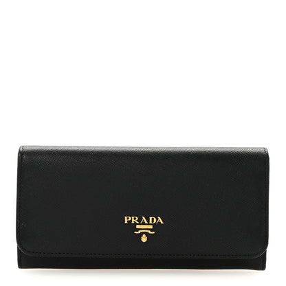 Prada Saffiano Metal Continental Flap Wallet Black 1 of 14