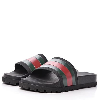 Gucci Rubber Web Mens Lug Sole Slide Sandals 10 Black Green Red 3 of 14