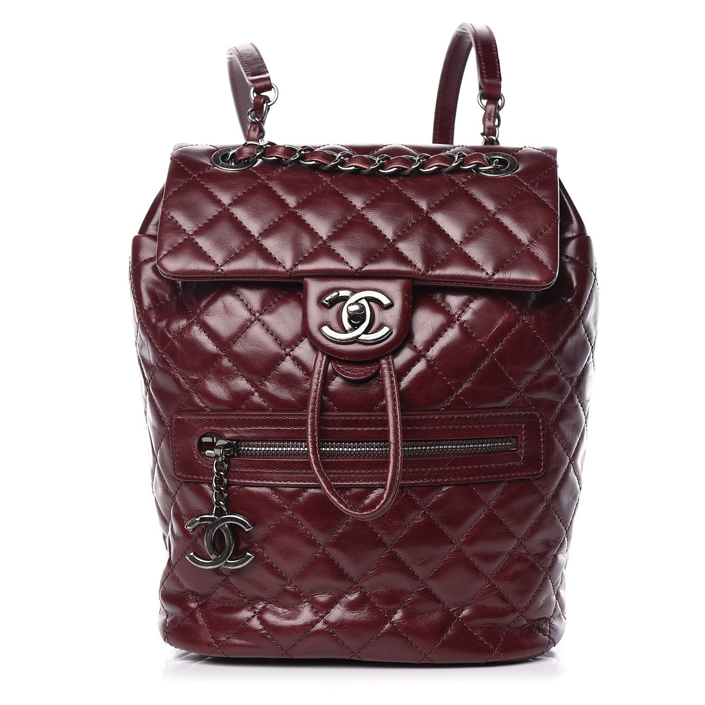 Glazed Calfskin Quilted Small Salzburg Backpack Burgundy
