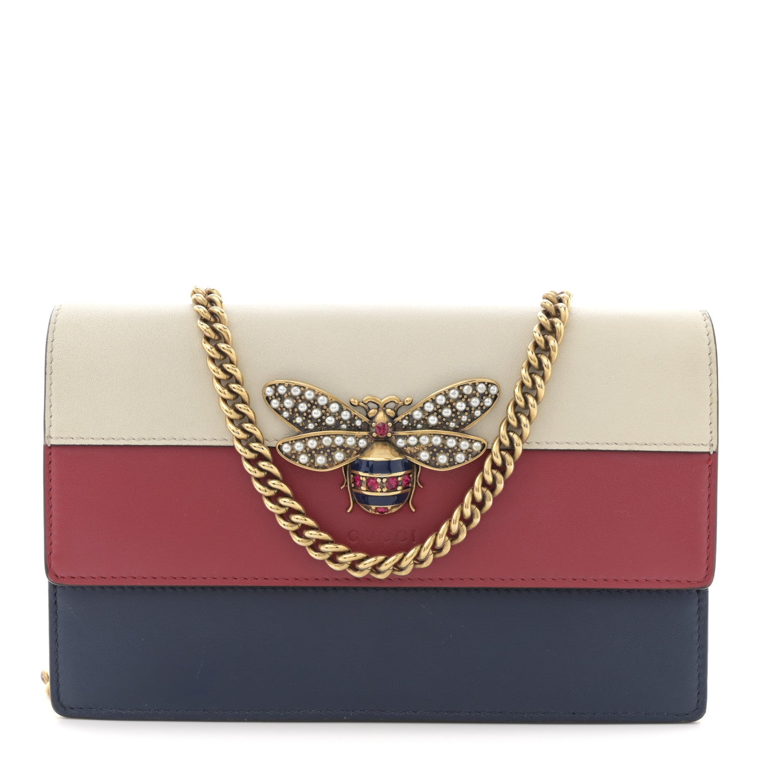 Gucci Calfskin Queen Margaret Chain Wallet Blue Agata Hibiscus Red Mystic White 1 of 10