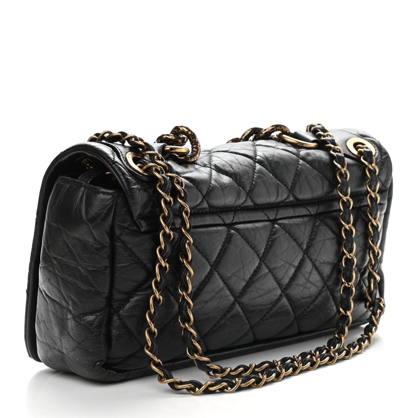 Aged Calfskin Quilted Small Pondichery Flap Black