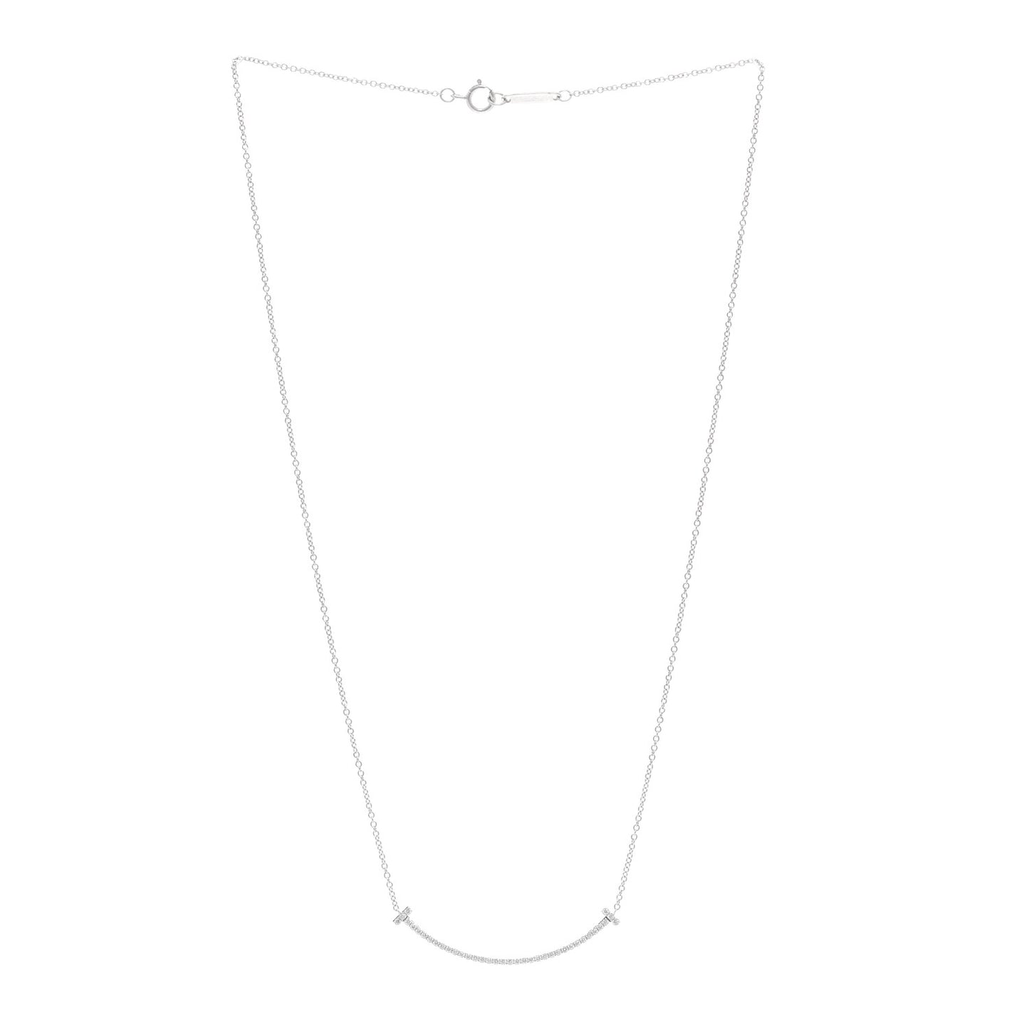 18K White Gold Diamond Small T Smile Pendant Necklace