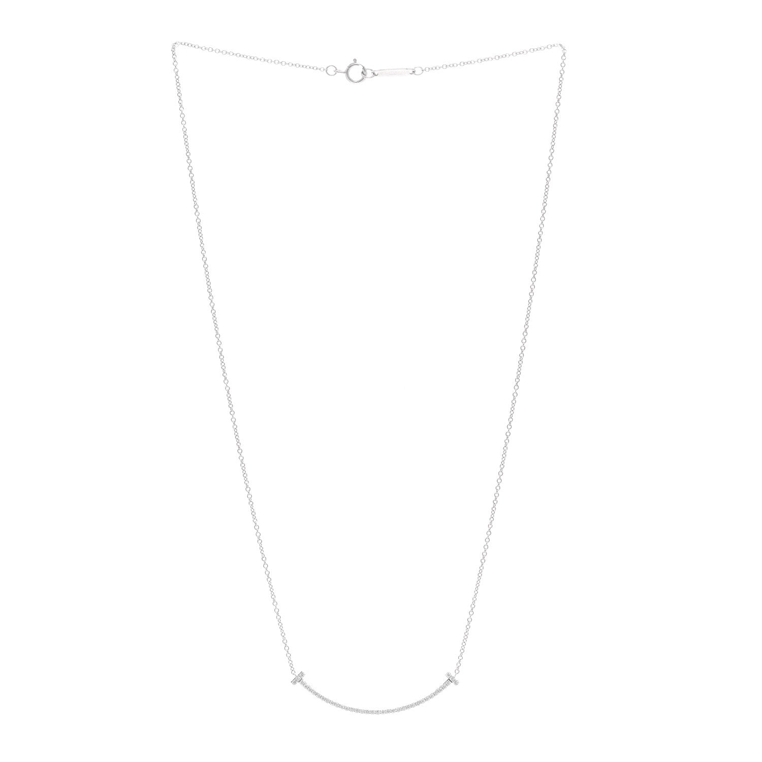Tiffany 18K White Gold Diamond Small T Smile Pendant Necklace 3 of 4