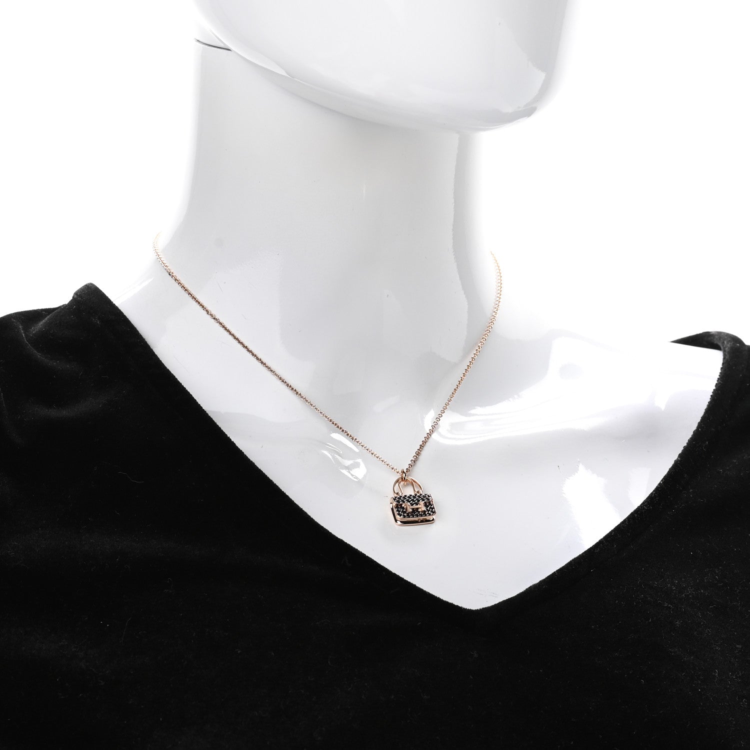 Hermes 18K Rose Gold Black Sapphire Constance Amulettes Pendant Necklace 2 of 5