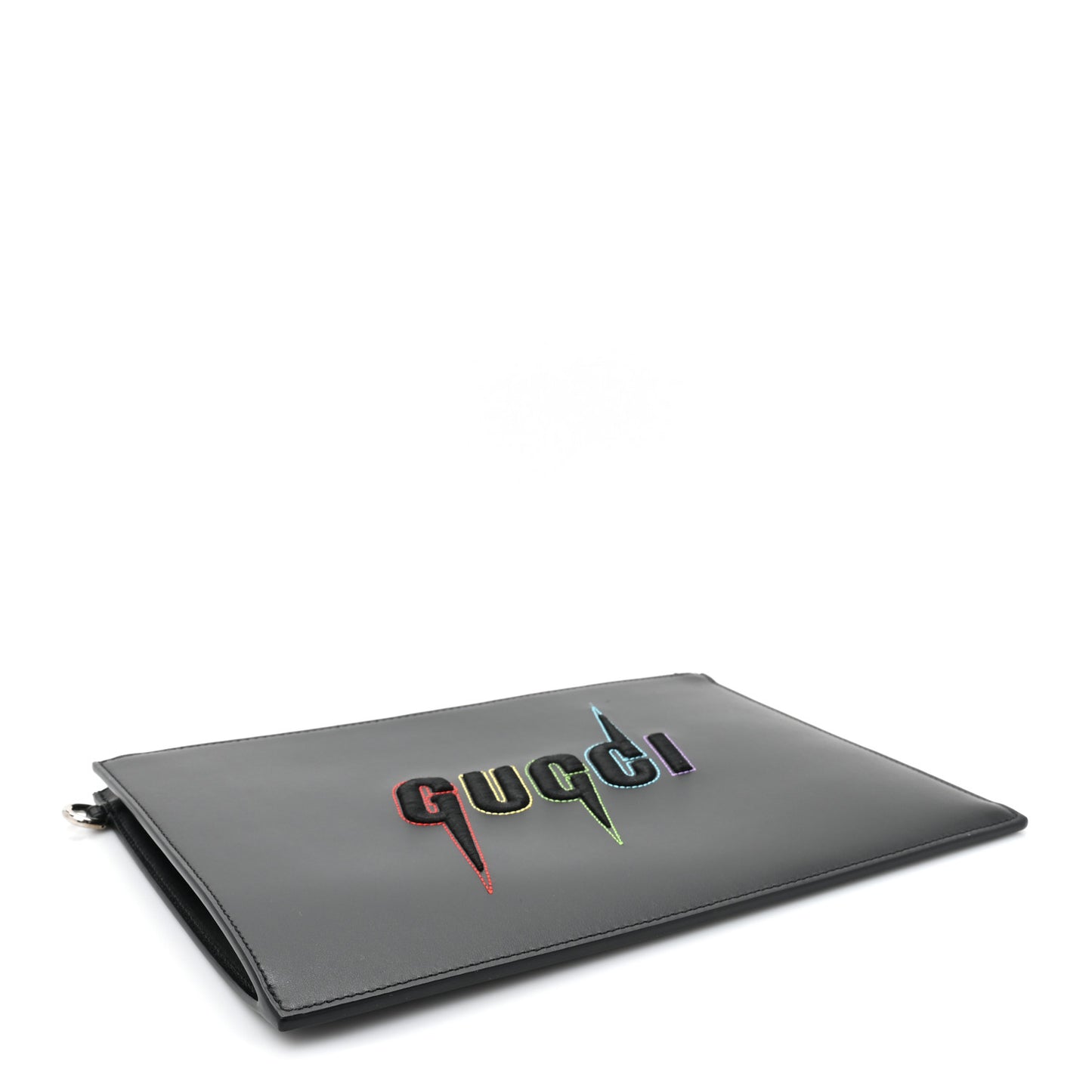 Calfskin Blade Embroidered Zip Pouch Black