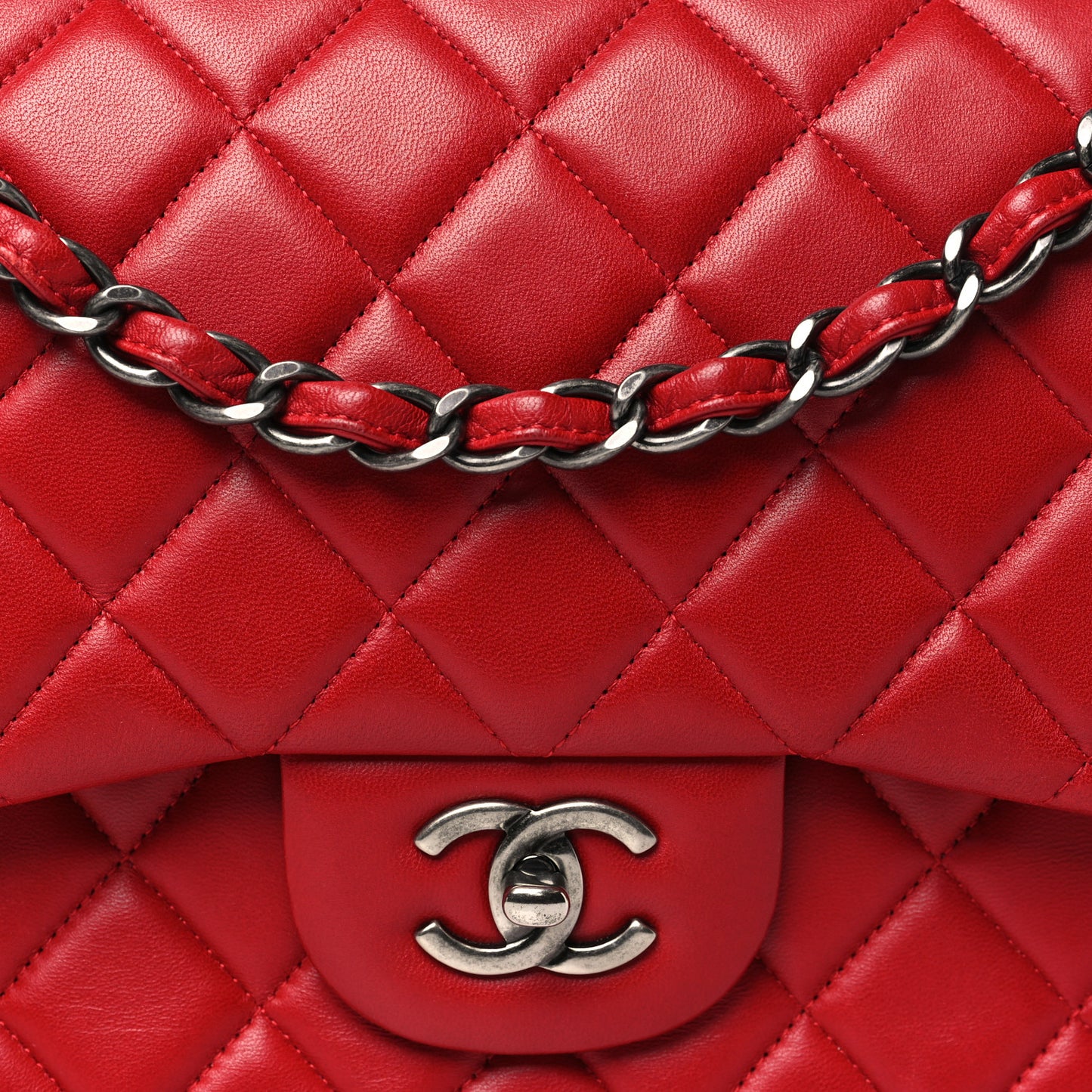 Lambskin Quilted Jumbo Double Flap Red