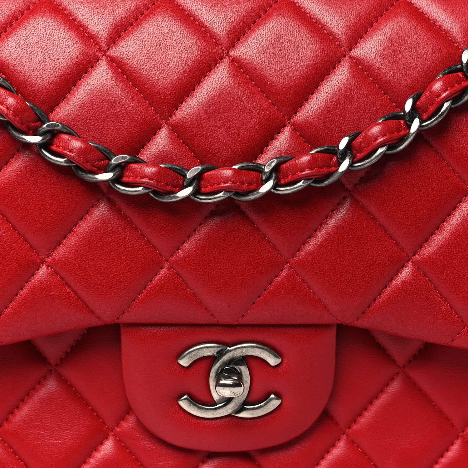 Chanel Lambskin Quilted Jumbo Double Flap Red 8 of 10