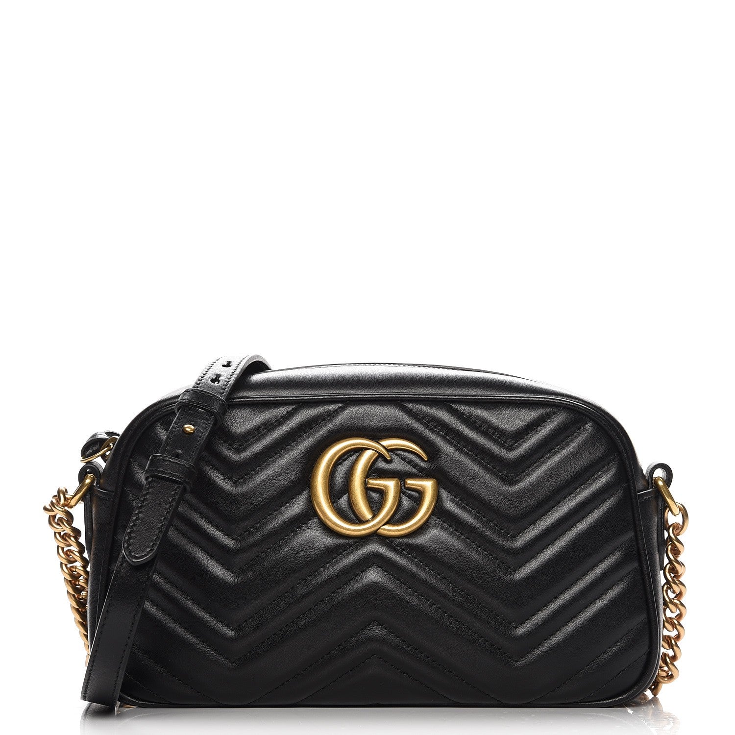 Gucci Calfskin Matelasse Small GG Marmont Chain Shoulder Bag Black 1 of 7
