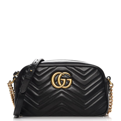 Gucci Calfskin Matelasse Small GG Marmont Chain Shoulder Bag Black 1 of 7